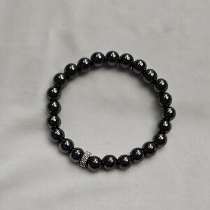 Silver Hematite Beaded Stretch Bracelet 8mm Beads Unisex Bracelet Silver Spacer